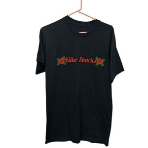 Killer sharks black rose design print graphic shirt size small
